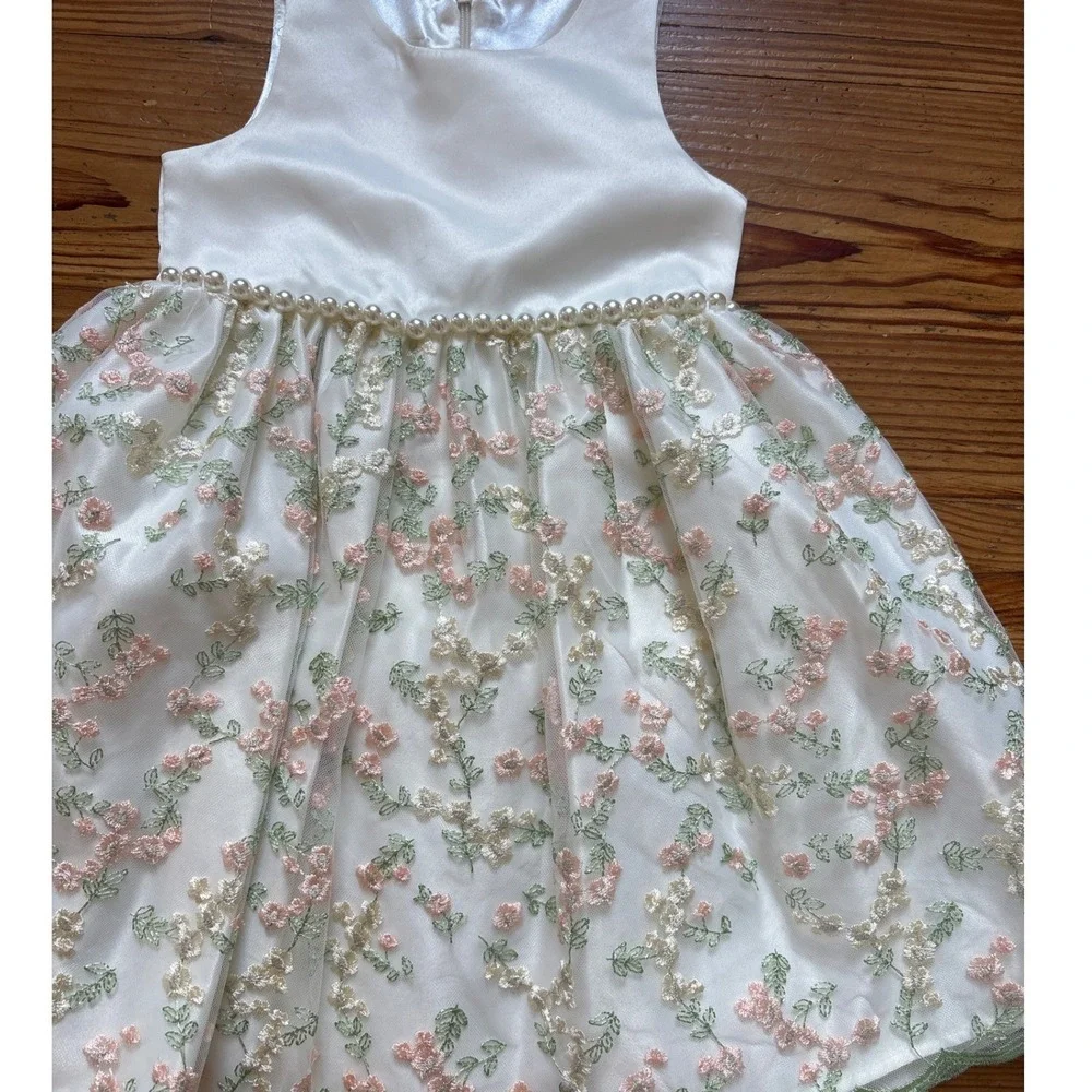 American Princess Dress Kids‎ White Floral Pearl Embroidered Party SIZE 3T